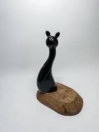 Vintage MCM Mid Century Ceramic Cat Black Long Neck - Etsy