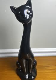 Beautiful Large Vintage MCM Ceramic Long Neck Glossy Black Cat 15" Tall | eBay