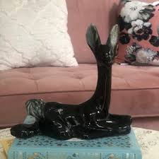 Black Ceramic Art Deco Reclining Deer Figurine Statue Figurine, Reclining Fawn Staffordshire Style Pottery, Art Deco Decor - Etsy
