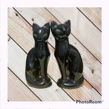 VTG Mid Century Modern Black Ceramic Tall Cat Figurine ...