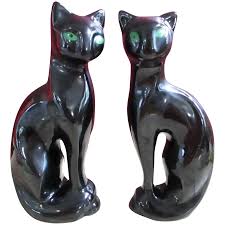 A pair of mid-century modern black cat figurines Excellent ...
