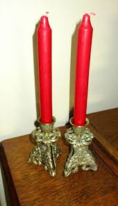 Pair, 3-Sided Asian-Inspired Brass Candlestick Holders, 4" x ...