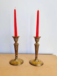 Heavy Vintage Brass Candle Holders Art Nouveau Set of 2 Gold ...