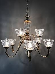 VINTAGE GOLD CRYSTAL MID CENTURY BRASS CHANDELIER LIGHT ...