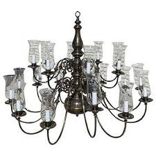 Large Brass And Beveled Glass Chandelier