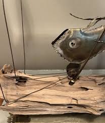 Vintage MCM Brutalist C Jere Style Metal Sculpture on Wood ...