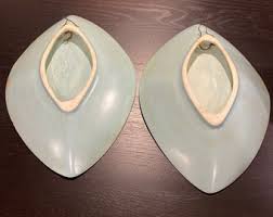 Retro Handpainted Floral Ceramic Wall Hangings in MCM Blue Color - Etsy