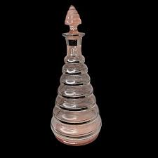 Pink & Silver Banded Beehive Depression Glass Decanter Apothecary Ribbed Bottle | eBay