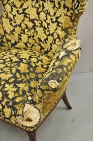 Vintage Hollywood Regency Carved Mahogany Wingback Fireside Lounge Chairs - Pair For Sale at 1stDibs