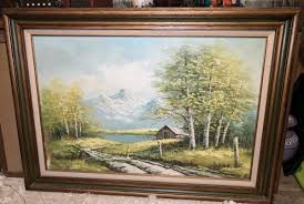 Hand Painted 32 X 42 Countr Side With Mountain Painting ...