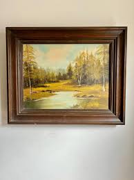 Vintage 1970's Landscape Oil Painting in Wooden Frame | Mid ...