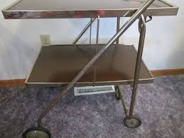 Folding Brass and Wood Grain Metal Serving Cart , Kitchen ...