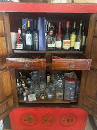 Early 19th Century Red Lacquered Gilted Cabinet | Chairish