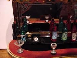 Vintage Mid Century Modern Miniature Bar Pub Light mini Liquor Bottles & Glasses | #487099039
