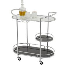 Grayson Lane 30.63-in x 33.25-in Silver Oval Bar Cart 12388 at Lowes.com