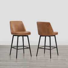 Spruce & Spring 27 in. Cecily Cognac Brown High Back Metal Swivel Counter Stool with Faux Leather Seat (Set of 3) 3-SSY2006-CU6722 - The Home Depot