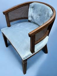 Walnut & Cane Barrel Arm Chair C. 1960's Powder Blue Velvet Tufted Backrest Turned Rear Legs Original Upholstery MCM Atomic Living Room - Etsy