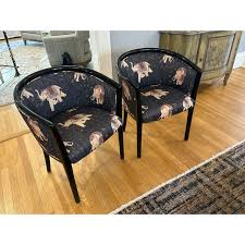 Vintage 1980's Barrel or Tub Chairs Recovered in Brunschwig & Fils Upholstery | Chairish