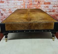 Cow Hide Extra Large Footstool: Leather Trim Coffee Table ...