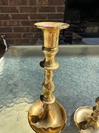 1970s Pair of Brass Mid-Century Candlestick Holders | Chairish
