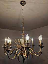 Hollywood Regency 8 Arm Golden Chandelier with Ears of Wheat, France 1970s For Sale at 1stDibs