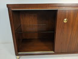 Vintage MCM Walnut Liquor / Record Cabinet, Sliding Doors, Glass Shelf - EPOCH