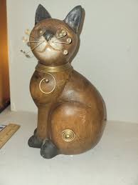 Vintage Heavy Handcarved Wooden 11 inch Cat | eBay