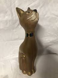 BURWOOD CARVED CAT FOLK ART WITH JEWELED COLLAR | eBay