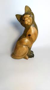 Wooden Cat Sculpture, Animal Figure, Animal Lover, Wood ...