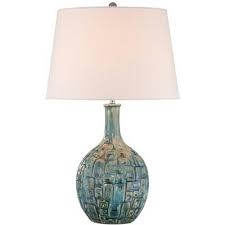 360 Lighting Modern Table Lamp 26" High Teal Glaze Ceramic Gourd White Fabric Drum Shade for Bedroom Living Room House Home Bedside Nightstand Office : Target