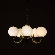 Ben Ornate Brass Chandelier with Opal Glass Globes, Five-Arm | Mullan Lighting