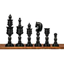 4.75” Lotus Series Ebonised Wood Chess Pieces & Chessboard