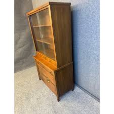 1960s Vintage Mid Century Hoosier Style Solid Wood Hutch W/ Sliding Glass Doors | Chairish