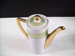 NORLEANS COFFEE POT – Green Bands With Gold Trim – Mid ...
