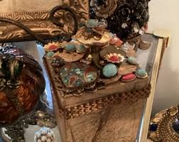 Stone Trinket Box, Jeweled Box, Turquoise and Orange Cabochons, Functional Art Piece, Boho Decor, Housewarming, Birthday. Original Design - Etsy