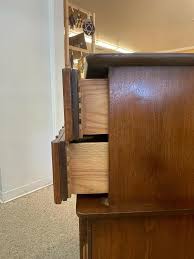 1970s Vintage Mid Century Modern Highboy Dresser by United With Sculpted Wood Front | Chairish