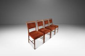 Set of Four ( 4 ) Mid-Century Modern Dining Chairs in Mahogany & Brass