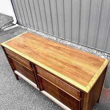 MCM Walnut & Cane Low Dresser or Credenza Mid Century Wood Storage Cabinet | eBay