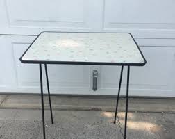 Vintage Hairpin Side Table With Silver Cloth Lined Drawer - Etsy