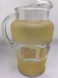 Vintage Mid Century Retro Pastel Glass Juice Pitcher And Glasses w/ Gold Accents | eBay