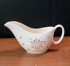 MCM White Gravy Boat with Gold Stars & Snowflakes Retro ...