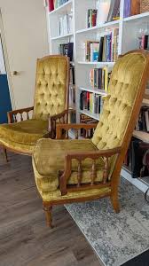 1960s Hollywood Regency Mid Century Modern Tufted Velvet Chartreuse Chairs- a Pair | Chairish