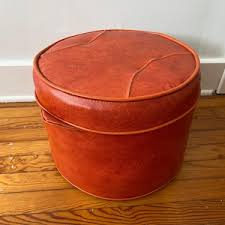 Mid Century Modern Orange Round Vinyl Ottoman Hassock - Etsy