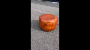 Midcentury Pouf in Patinated Leather, Made in Denmark, 1960s ...