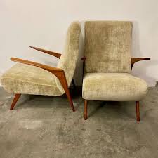 Set of Sand-Colored Velvet Lounge Chairs, 1950s for sale at Pamono