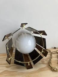 Vtg MCM Swag Lamp Light w Smoked Lucite & Wood Panels | eBay