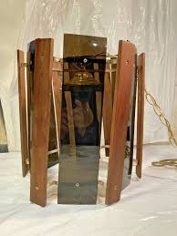 Vtg MCM Swag Lamp Light w Smoked Lucite & Wood Panels | eBay