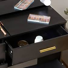 Yamissi Makeup Vanity Table with 3 Color Lights, Vanity Desk Set with Sliding Mirror, 6 Drawers Dressing Table, Black - Walmart.com