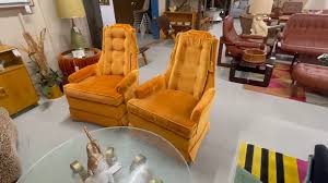 Yellow Orange Velvet Tufted High Back Lounge Chair Set by ...