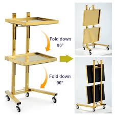 Trolleys,Space Saving Beauty Storage Cart Organizer 2 Tier with Tray, Foldable Salon Trolley for Nail Shop Tattoo Parlor Coffee Bar/Gold: Buy Online at Best Price in UAE - Amazon.ae